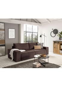 3-Sitzer OTTO HOME "SHERWOOD Cord Schlafsofa (257cm)", braun (schokobraun), B:267cm H:85cm, 100% Polyester, Sofas, 3-Sitzer, Schlaffunktion mit Bettkasten (ca. 136/200cm)