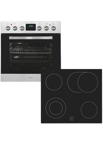 Exquisit Elektro-Herd-Set "EHE 185-HZ-020 inox", Energieeffizienz: A, schwarz, Herdsets, Hei&szlig;luft:Braten mit knuspriger Kruste,Pizzastufe f&uuml;r die Pizza zuhause, Elektro-Herd-Set