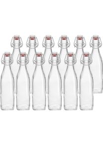 Einmachglas Bormioli Rocco "Flasche Swing 0,5l, 12 St&uuml;ck", transparent, H:25,3cm &Oslash;:6,5cm, Glas, Metall, Lebensmittelaufbewahrungsbeh&auml;lter, Einmachglas, mit B&uuml;gelverschluss
