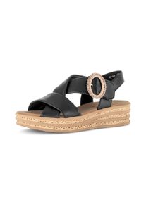 Keilsandalette Gabor, Damen, Gr. 38, Leder, schwarz, Glattleder, Schuhe Keilsandalette, Plateau, Riemchensandale, Sommerschuh mit Zierschnalle