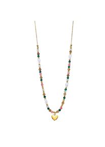 Herzkette Lotus "Essentials - Herz", bunt (gelbgoldfarben, gr&uuml;n, rosa, braun, wei&szlig;), Halsketten, Damen, Edelstahl Perlen, L: 45 B: 1,2mm, Edelstahl, Perlen, Herzkette, mit Zirkonia (synth.), B:1,2mm