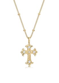 Silberkette Elli "Halskette Kreuz Antik Zirkonia 925 Sterling Silber" Gr. 45, gold, Halsketten, Damen, mit Stein, Silber 925 (Sterlingsilber), Silberkette