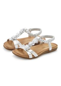 Sandale Lascana "Sommerschuh, Sandalette, offener Schuh", Damen, Gr. 41, Synthetik, silber (silberfarben), Obermaterial: 100% Synthetik. Decksohle: 100% Textilmaterial. Laufsohle: 100% Synthetik, unifarben, Basic, Schuhe Sandale, mit eleganten Schmucksteinchen und elastischem Riemchen
