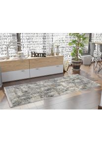 Teppich OCI DIE TEPPICHMARKE "BESTELLER CAVA, auch als L&auml;ufer und in Rund", grau, B:80cm H:8mm L:200cm, Viskose, Teppiche, Teppich, Glanz Viskose, mit Fransen, Hoch Tief Struktur, Vintage, Wohnzimmer