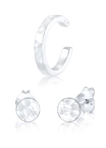 Ohrstecker-Set Elli "Ohrringe Stecker Earcuff Rund Geh&auml;mmert 2er Set 925 Silber" Gr. 13, silber, Ohrringe, Damen, 13, ohne Stein, Silber 925 (Sterlingsilber), Ohrstecker-Set