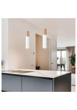 etc-shop Pendelleuchte, LED Pendelleuchte weiß Stahl Hängeleuchte natur Holz Zylinder Esszimmerlampe Wohnzimmer Hängelampe Modern