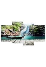 Levandeo® Leinwandbild, Wandbild 4 teilig Wasser Landschaft Boot Natur Canyon Bild Leinwand