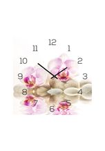 Levandeo® Levandeo® Wanduhr (Wanduhr aus Glas 30x30cm Uhr als Glasbild Rosa Orchidee FengShui)