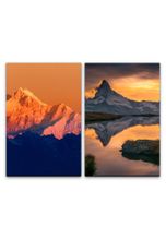 Sinus Art Leinwandbild »2 Bilder je 60x90cm Berge Berggipfel Schnee Bergsee Reflexion Stille Ruhe«