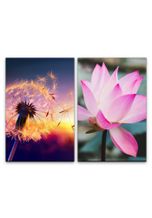 Sinus Art Leinwandbild »2 Bilder je 60x90cm Pusteblume Lotus Blüte Sommer Warm Sonnenuntergang positive Energie«
