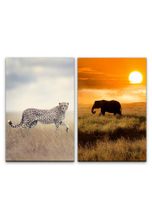 Sinus Art Leinwandbild »2 Bilder je 60x90cm Gepard Elefant Afrika Wildnis Safari Sonne Natur«
