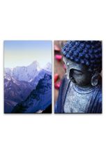 Sinus Art Leinwandbild »2 Bilder je 60x90cm Gebirge blaue Berge Himalaja Buddha Meditation Einklang Achtsamkeit«