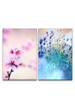 Sinus Art Leinwandbild »2 Bilder je 60x90cm Blumen Kirschblüten Frühling Blau Zweig Achtsamkeit Sonnenstrahlen«