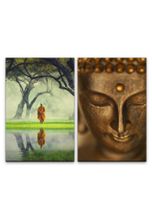 Sinus Art Leinwandbild »2 Bilder je 60x90cm Buddha Buddhakopf Mönch Meditation Achtsamkeit Stille Harmonie«