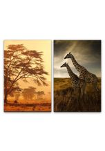 Sinus Art Leinwandbild »2 Bilder je 60x90cm Afrika Wildnis Giraffen Safari Burkea Baum Pärchen«