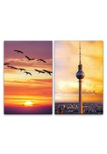 Sinus Art Leinwandbild »2 Bilder je 60x90cm Störche roter Himmel Berlin Deutschland Fernsehturm Sonnenuntergang Freiheit«