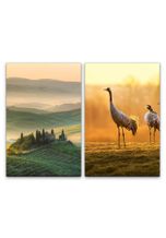 Sinus Art Leinwandbild »2 Bilder je 60x90cm Toskana Italien Idyllisch Kraniche Morgentau schöne Landschaft Finca«