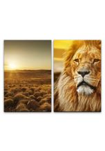Sinus Art Leinwandbild »2 Bilder je 60x90cm Afrika Wildnis Löwe König Sonnenuntergang Safari Natur«