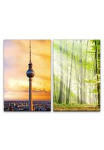 Sinus Art Leinwandbild »2 Bilder je 60x90cm Berlin Fernsehturm Wald Herbst Horizont Sonnenschein Sonnenstrahlen«