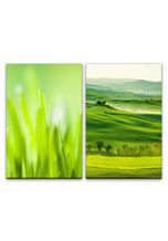 Sinus Art Leinwandbild »2 Bilder je 60x90cm Gras Grashalme Landschaft Toskana Italien Grün Morgentau«