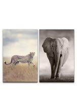 Sinus Art Leinwandbild »2 Bilder je 60x90cm Gepard Leopard Elefant Wildnis Afrika Natur Tiere«