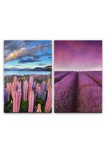 Sinus Art Leinwandbild »2 Bilder je 60x90cm Blumenfeld Lavendel Lavendelfeld See Horizont Landschaft positive Energie«