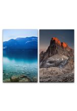 Sinus Art Leinwandbild »2 Bilder je 60x90cm Dolomiten Berggipfel Bergsee Natur Ruhe Stile Meditation«