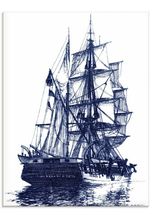 Artland Glasbild »Antikes Schiff in blau I«, Boote & Schiffe (1 St), beige