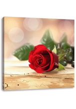 Pixxprint Leinwandbild »Rose auf Holztisch