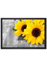 Pixxprint Leinwandbild »schöne Sonnenblumen auf Holztisch