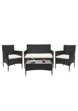 Poly-Rattan Garnitur MCW-F55, Balkon-/Garten-/Lounge-Set Sofa Sitzgruppe ~ schwarz, Kissen creme