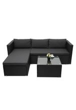 Poly-Rattan Garnitur MCW-F57, Balkon-/Garten-/Lounge-Set Sofa Sitzgruppe ~ schwarz, Kissen dunkelgrau ohne Deko-Kissen