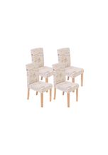 MCW 4x Esszimmerstuhl Stuhl Küchenstuhl Littau ~ Textil mit Schriftzug, creme, helle Beine