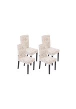 MCW 4x Esszimmerstuhl Stuhl Küchenstuhl Littau ~ Textil mit Schriftzug, creme, dunkle Beine