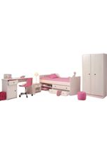 Kinderzimmer Smoozy Parisot 4-tlg Bett + Nachtkommode + Schreibtisch + Kleiderschrank weiß