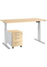 SSI SCHÄFER Schäfer Shop Select Komplettset Schreibtisch und Rollcontainer ERGO-T, einstufig höhenverstellbar, Tisch B 1600 mm, Ahorn-Dekor