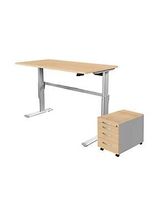 2-tlg. Büromöbel-Set, Schreibtisch STANDARD, elektrisch höhenverstellbar, Ahorn/weißaluminium RAL 9006