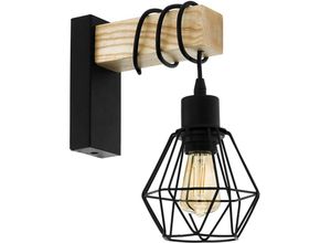 EGLO Wandleuchte »TOWNSHEND 5«, schwarz / L14 x H24,5 x B24 cm / exkl. 1 x E27 (je max. 60W) / Wandlampe - Retro - Vintage - Lampe mit Holz - Schlafzimmerlampe - Nachttischlampe - Bettlampe - Holzleuchte, braun