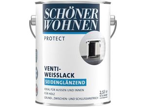 SCHÖNER WOHNEN FARBE Weißlack Protect Venti-Weisslack, 2,5 Liter, seidenglänzend, für außen und innen, 3-in-1 Anstrich, weiß