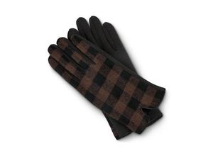 Handschuhe im Materialmix - Schwarz/Kariert - Gr.: 7,0