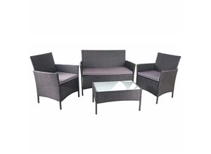 Poly-Rattan Garten-Garnitur MCW-D82, Sitzgruppe Lounge-Set ~ schwarz mit Kissen anthrazit