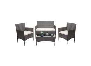 Poly-Rattan Garnitur MCW-F55, Balkon-/Garten-/Lounge-Set Sofa Sitzgruppe ~ grau, Kissen creme