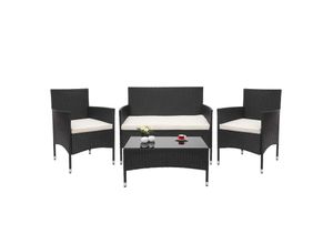 Poly-Rattan Garnitur MCW-F55, Balkon-/Garten-/Lounge-Set Sofa Sitzgruppe ~ schwarz, Kissen creme