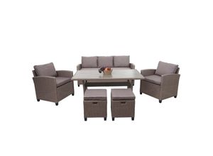 Poly-Rattan Garnitur MCW-E95, Garten-/Lounge-Set Sofa Sitzgruppe, Tischplatte WPC Spun Poly halbrundes Rattan grau