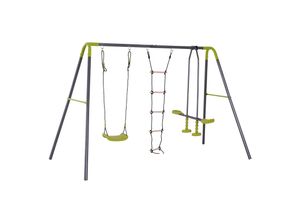 HOMCOM Kinder Gartenschaukel mit Wippe und Seilleiter schwarz, hellgrün 215 x 138 x 175 cm (BxTxH) Kinderschaukel Kids Schaukelset mit Metallgestell