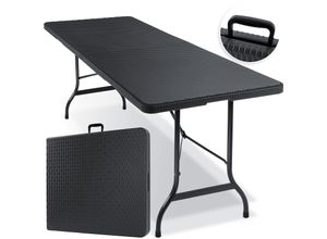 KESSER® Buffettisch Tisch klappbar Kunststoff 183x76 cm Rattan Optik Campingtisch Partytisch Klapptisch Gartentisch für Garten Terrasse und Balkon zusammenklappbar 6 Personen ink. Tragegriff