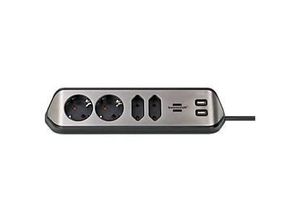 Eck-Steckdosenleiste brennenstuhl® estilo, 4-fach + USB-Ladefunktion, IP20, mit Kabel & Klebepads, L 70 x B 100 x H 300 mm, schwarz-silber