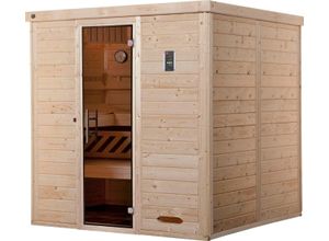 weka Sauna Kemi, BxTxH: 195 x 193 x 200 cm, 45 mm, (Set) 7,5 kW-Ofen mit digitaler Steuerung, beige