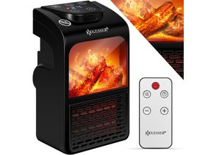 KESSER® Steckdosen Heizlüfter Energiesparend Mini mit Kaminfeuereffekt Fernbedienung LCD Display Keramik Heizung mit Thermostat 400W - Temperaturregelung Timer Büro Badezimmer Schlafzimmer