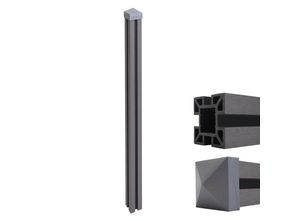 WPC-Pfosten Savoie-WPC-Zaun, Pfeiler Pfahl, Stecksystem ~ 240cm, grau